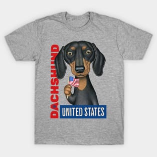 Doxie red white and blue flag with paw Dachshund United States T-Shirt